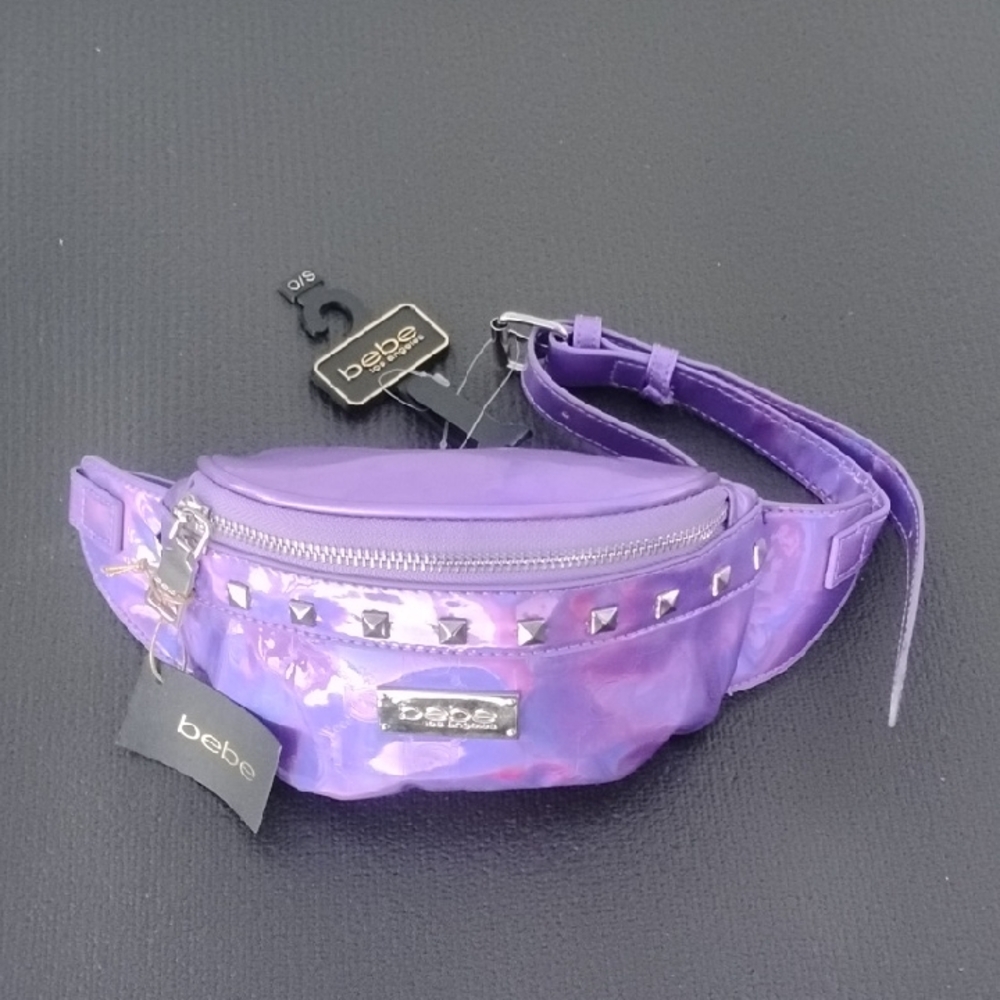 Bebe Iridescent Purple Belt Bag with Studs NWT